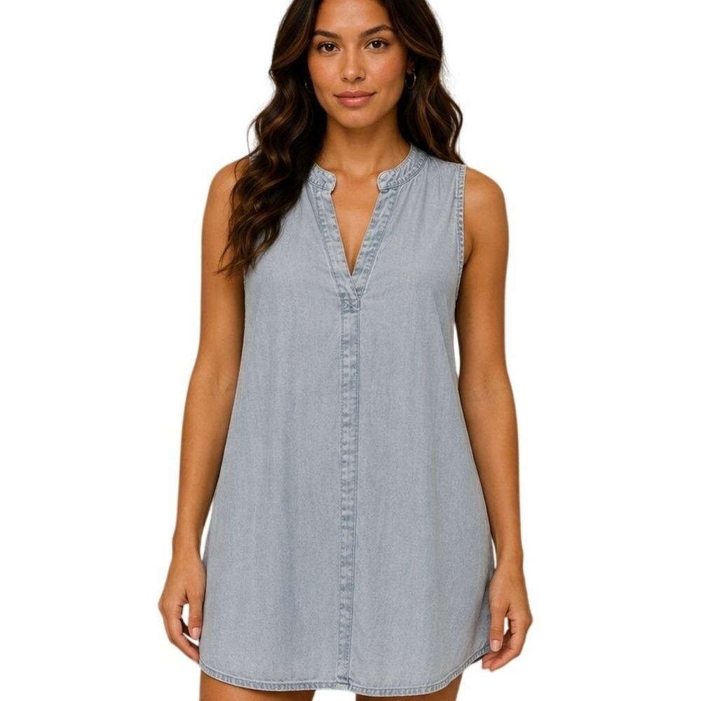Time and Tru Womens Light Wash Sleeveless Woven Dress Blue L 12-14 Lyocell